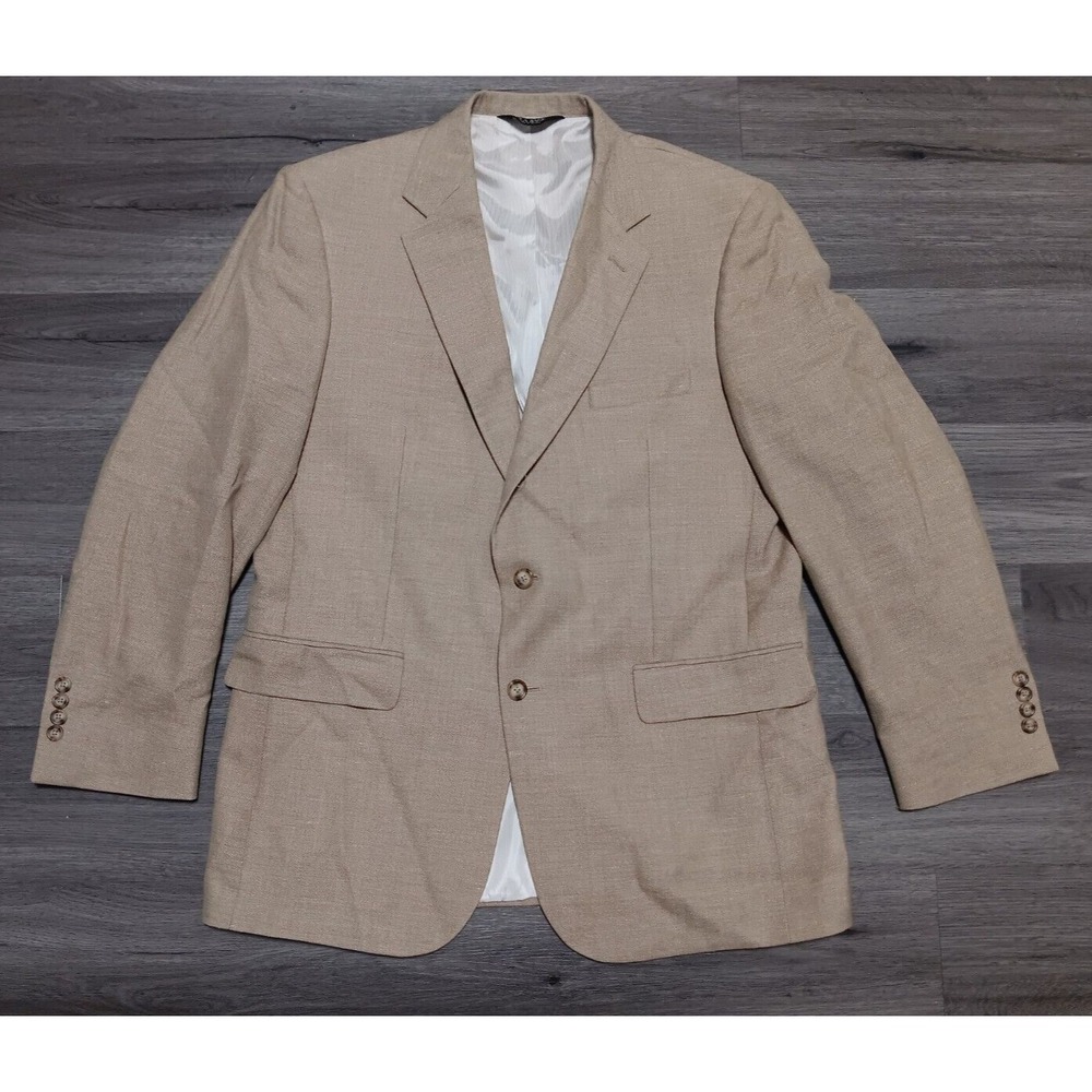 Jos A Bank Men's Beige Linen‎ Wool 2 Button Blazer Sport Coat Size 44R